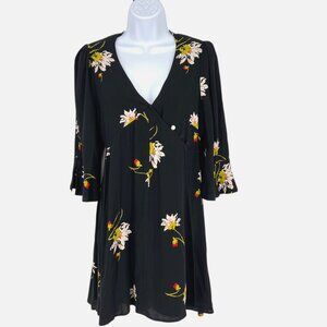 Free People Time On My Side Floral Wrap Mini Dress Black Size XS